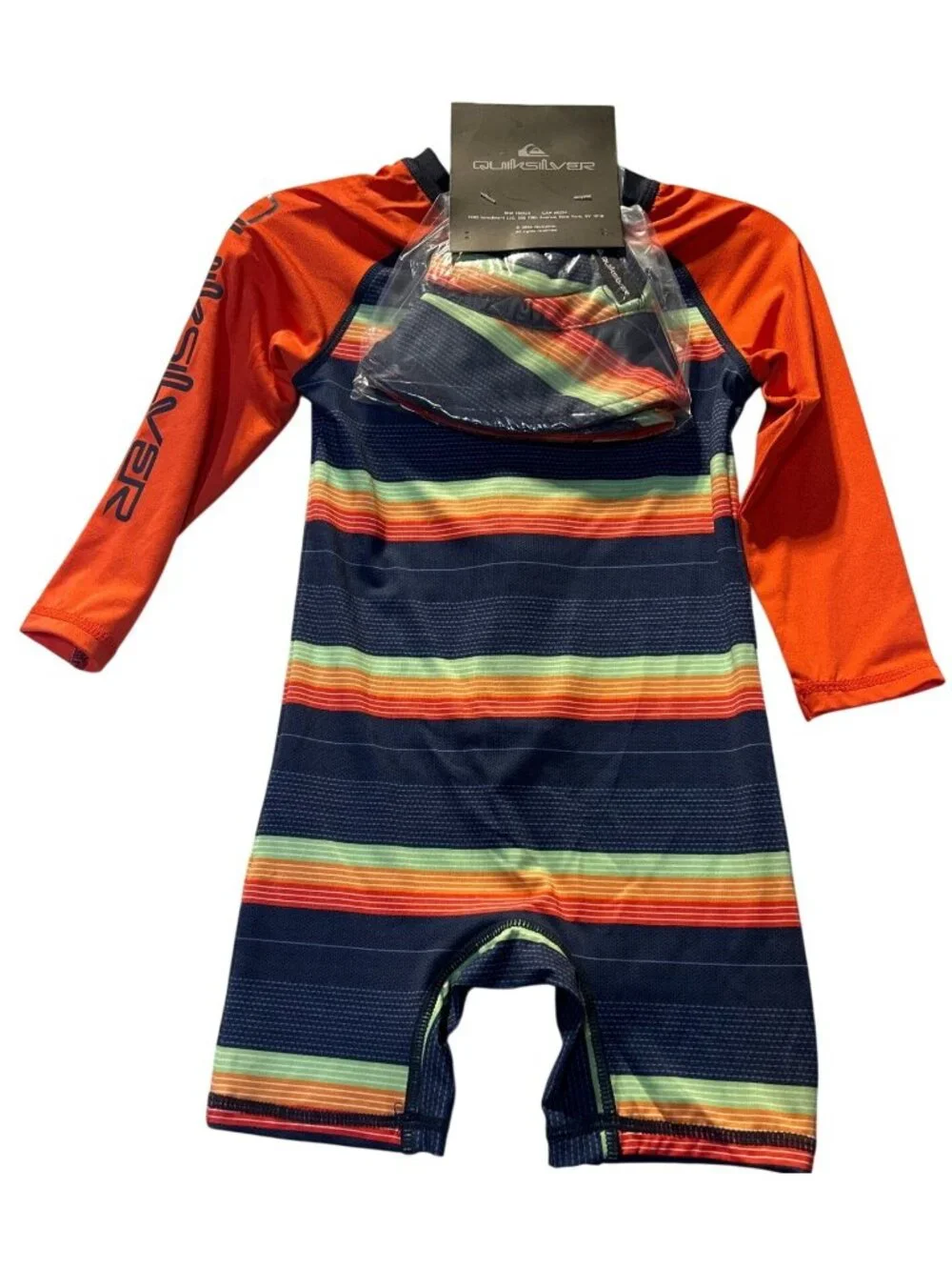 Quiksilver 18M Toddler Boys UPF 50+ Long Sleeve Striped Swimsuit Navy & Orange